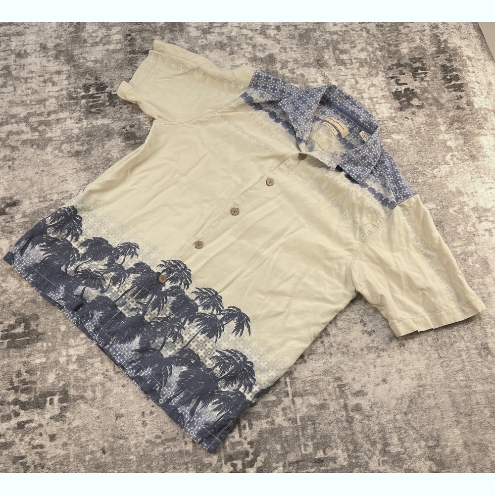Tommy Bahama Mens‎ Medium 100% Silk Camp Shirt Palm Tree Islandcore Resortwear